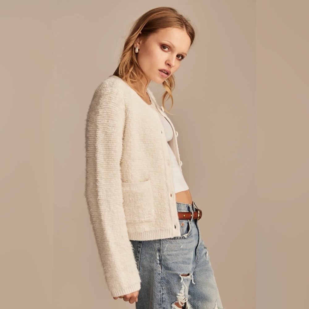 Lucky Brand Cream Bouclé Teddy Cardigan Jacket